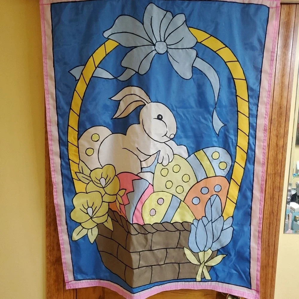 Unbranded‎ 39x29 Garden Flag Unisex Blue Easter Bunny Basket Spring Decor